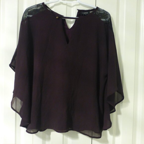 LE CHATEAU burgundy flutter sleeve chiffon top - Picture 1 of 7